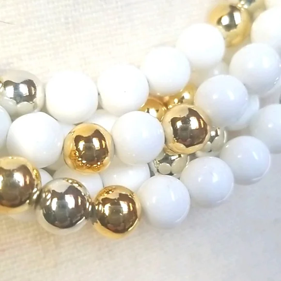Vintage 1950s Mid Century Choker Beaded Gold & Silver Tone Multi-Strand Necklace - Picture 14 of 15